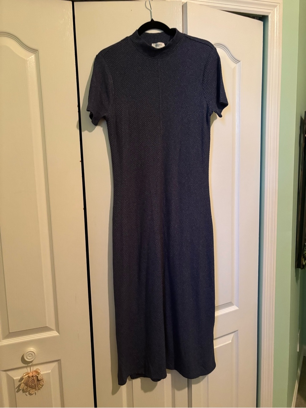 Short-Sleeve Navy Midi Dress